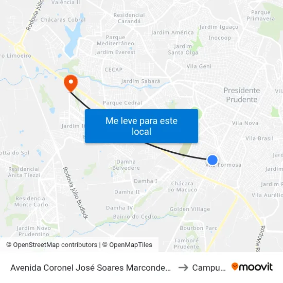 Avenida Coronel José Soares Marcondes, 3518 to Campus  II map