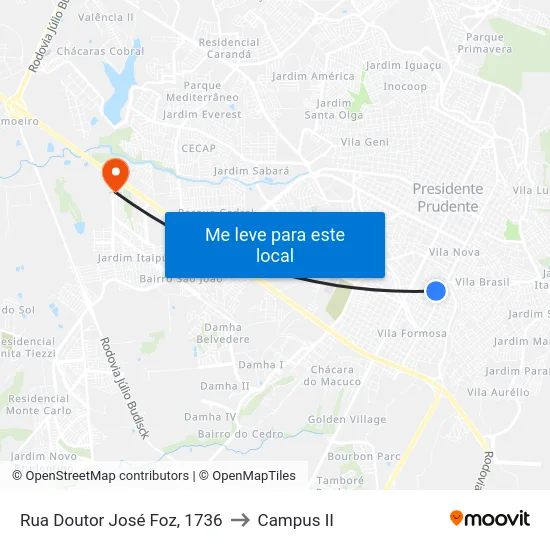 Rua Doutor José Foz, 1736 to Campus  II map