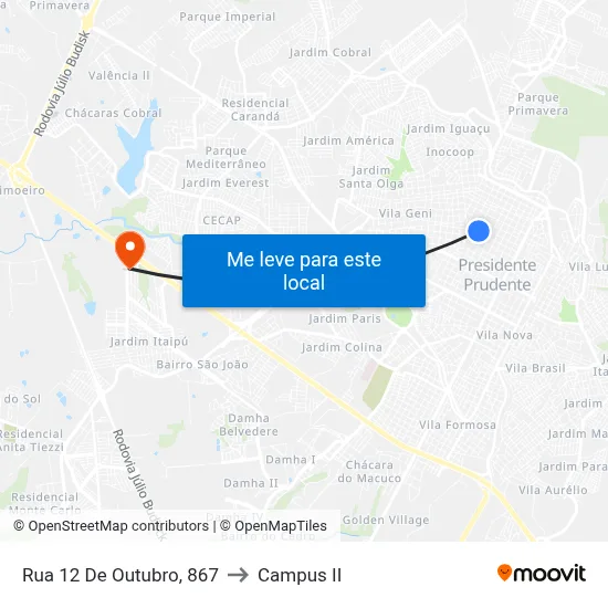 Rua 12 De Outubro, 867 to Campus  II map