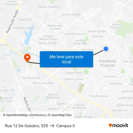 Rua 12 De Outubro, 535 to Campus  II map