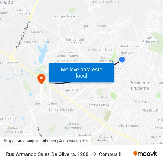 Rua Armando Sales De Oliveira, 1208 to Campus  II map