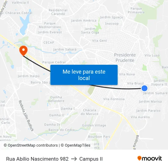 Rua Abílio Nascimento 982 to Campus  II map
