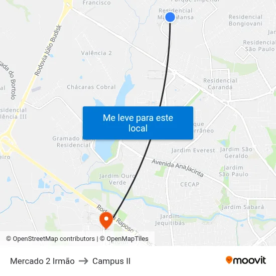 Mercado 2 Irmão to Campus  II map