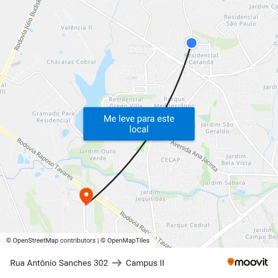 Rua Antônio Sanches 302 to Campus  II map