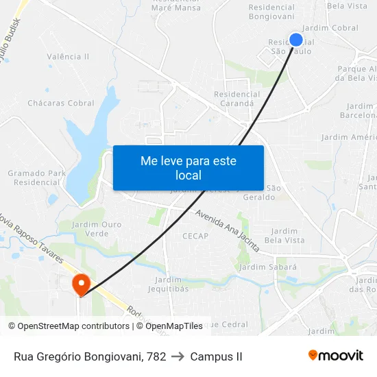 Rua Gregório Bongiovani, 782 to Campus  II map