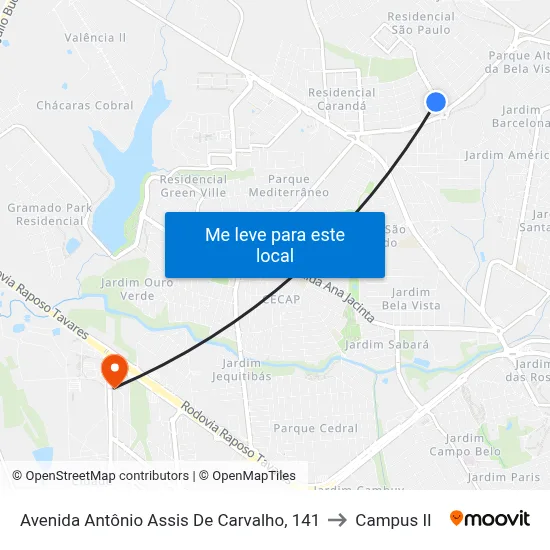 Avenida Antônio Assis De Carvalho, 141 to Campus  II map