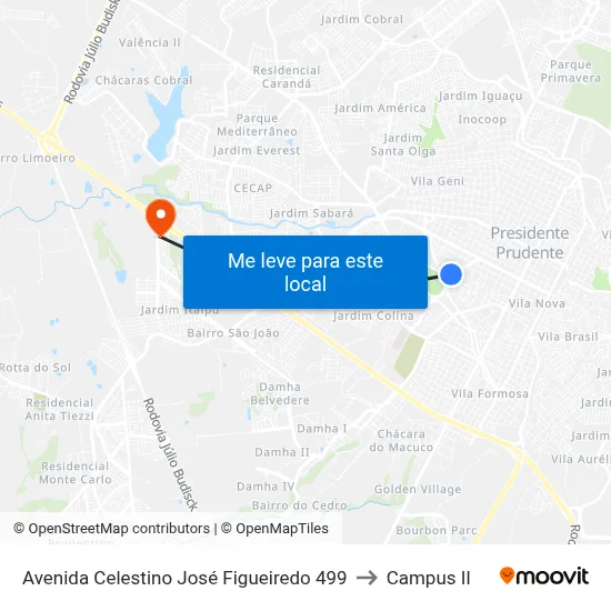 Avenida Celestino José Figueiredo 499 to Campus  II map