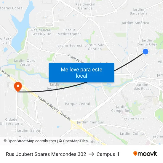 Rua Joubert Soares Marcondes 302 to Campus  II map