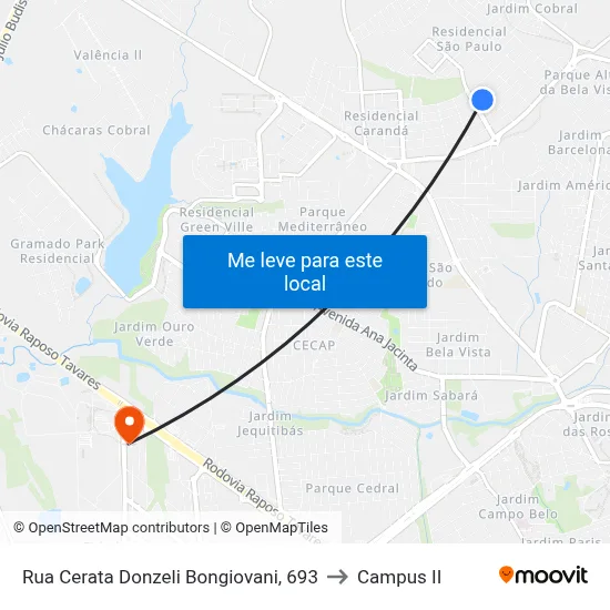 Rua Cerata Donzeli Bongiovani, 693 to Campus  II map