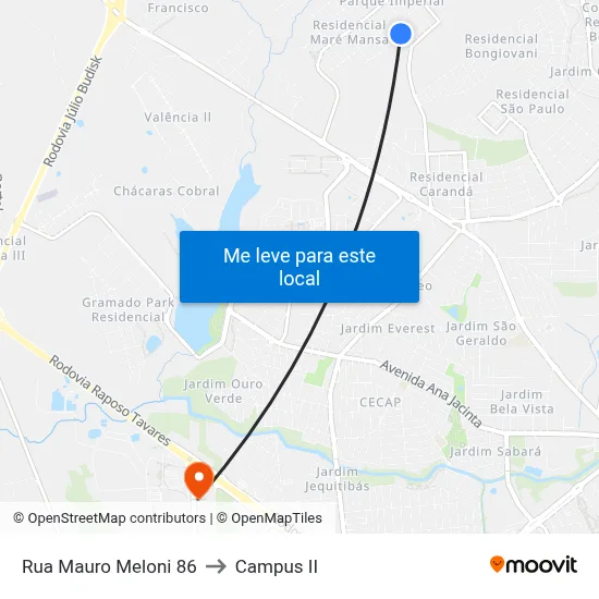 Rua Mauro Meloni 86 to Campus  II map