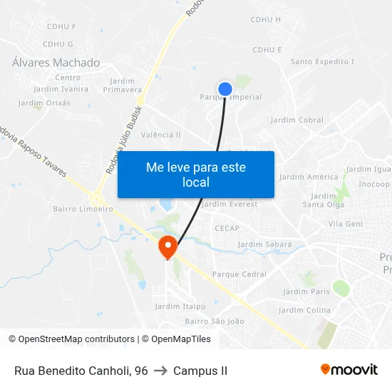 Rua Benedito Canholi, 96 to Campus  II map