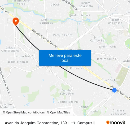 Avenida Joaquim Constantino, 1891 to Campus  II map
