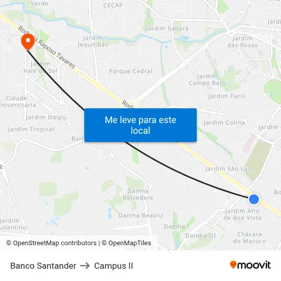 Banco Santander to Campus  II map