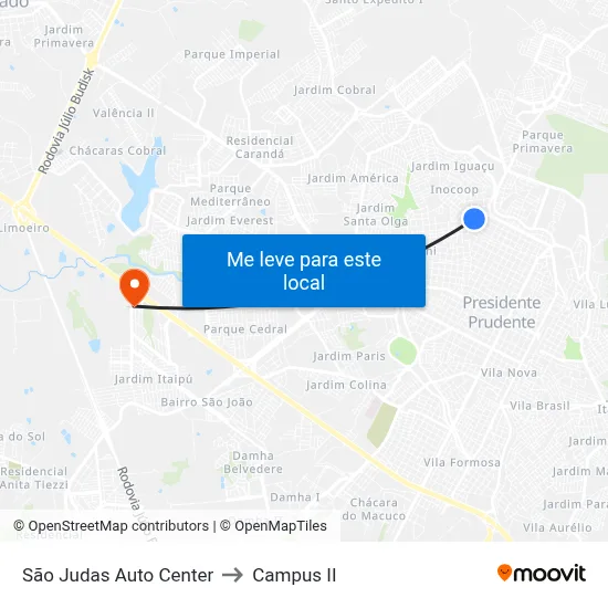 São Judas Auto Center to Campus  II map