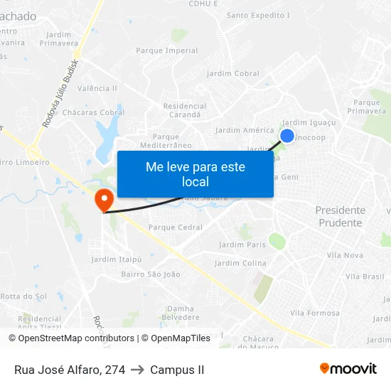 Rua José Alfaro, 274 to Campus  II map