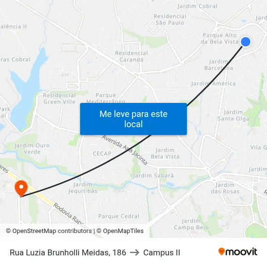 Rua Luzia Brunholli Meidas, 186 to Campus  II map