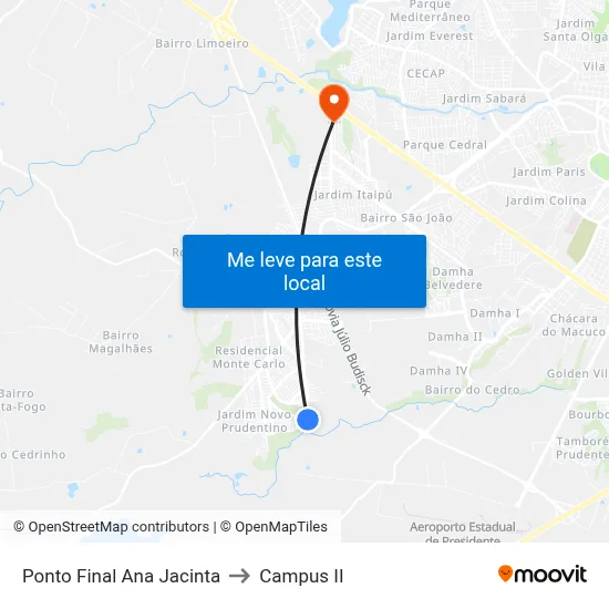 Ponto Final Ana Jacinta to Campus  II map