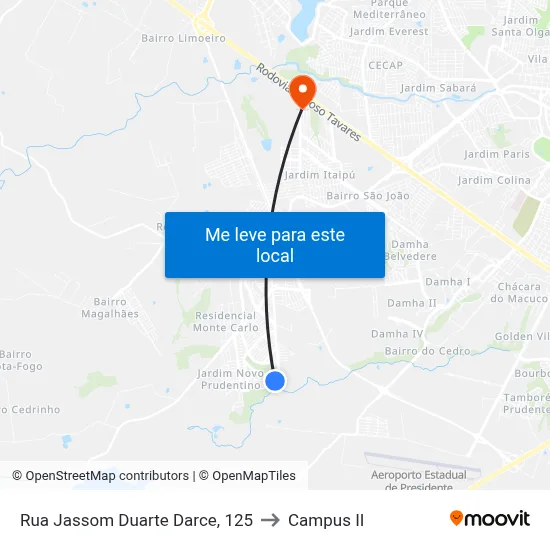 Rua Jassom Duarte Darce, 125 to Campus  II map