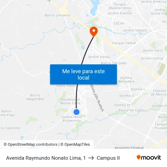 Avenida Raymundo Nonato Lima, 1 to Campus  II map