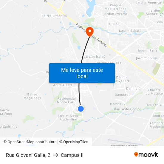 Rua Giovani Galle, 2 to Campus  II map
