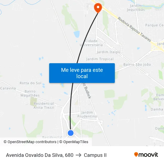 Avenida Osvaldo Da Silva, 680 to Campus  II map