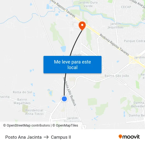 Posto Ana Jacinta to Campus  II map