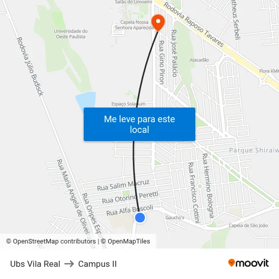 Ubs Vila Real to Campus  II map
