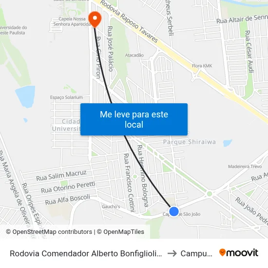 Rodovia Comendador Alberto Bonfiglioli, 780 to Campus  II map