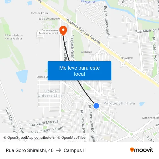 Rua Goro Shiraishi, 46 to Campus  II map