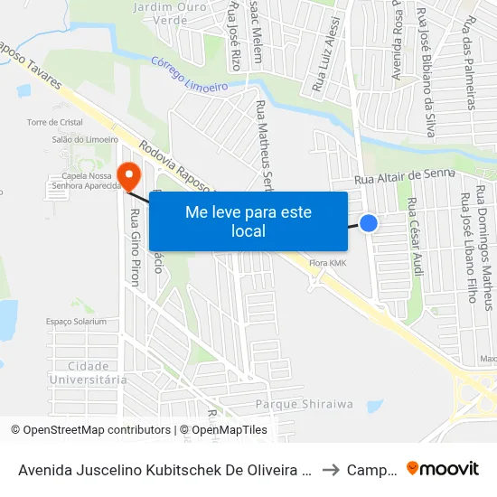 Avenida Juscelino Kubitschek De Oliveira Presidente, 448 to Campus  II map