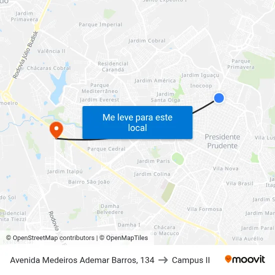 Avenida Medeiros Ademar Barros, 134 to Campus  II map