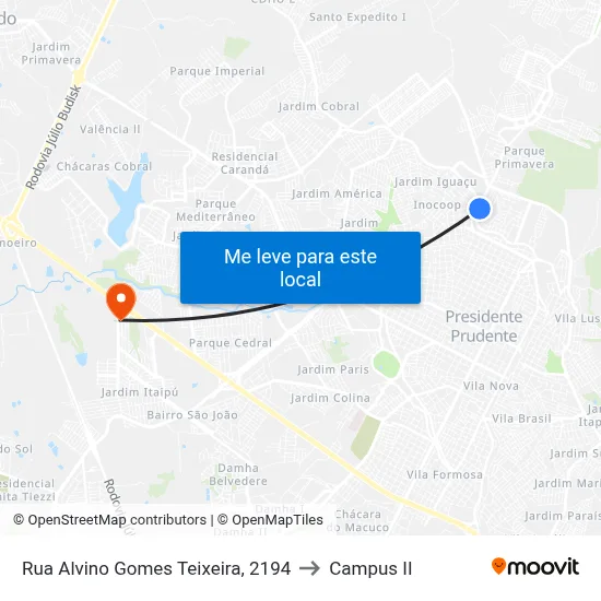 Rua Alvino Gomes Teixeira, 2194 to Campus  II map