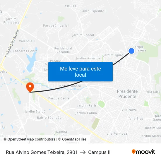 Rua Alvino Gomes Teixeira, 2901 to Campus  II map