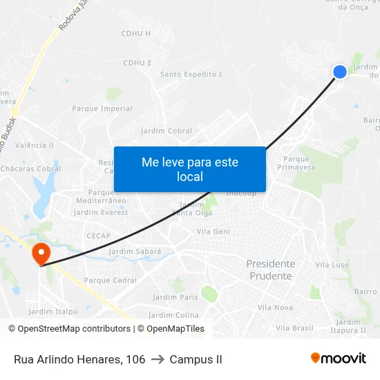 Rua Arlindo Henares, 106 to Campus  II map