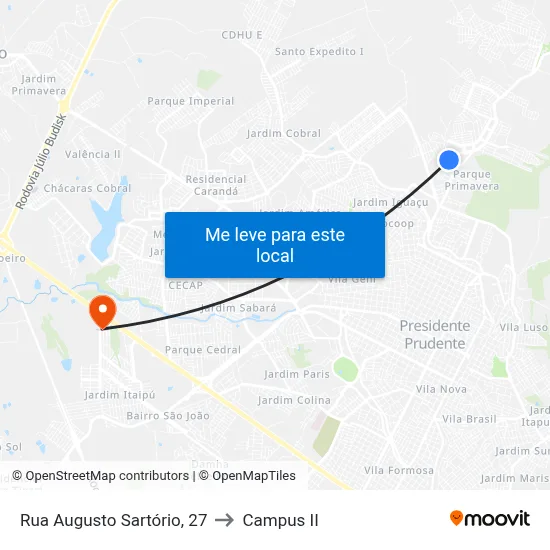 Rua Augusto Sartório, 27 to Campus  II map