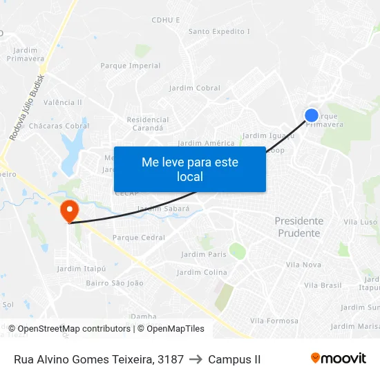 Rua Alvino Gomes Teixeira, 3187 to Campus  II map