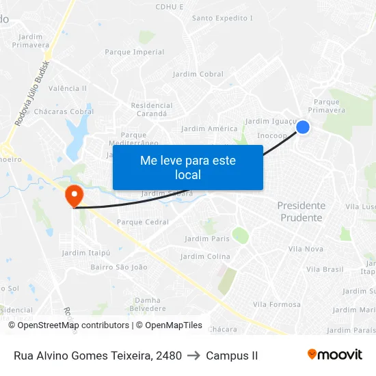Rua Alvino Gomes Teixeira, 2480 to Campus  II map