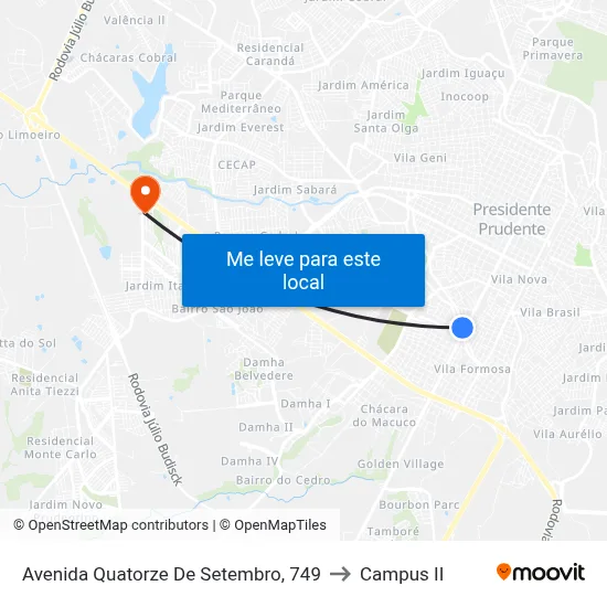 Avenida Quatorze De Setembro, 749 to Campus  II map