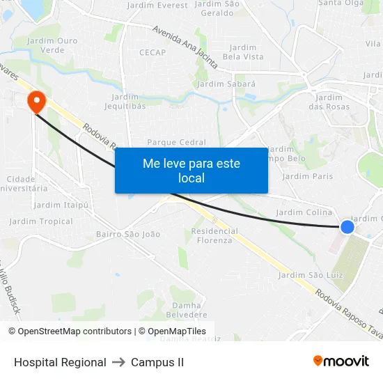 Hospital Regional to Campus  II map