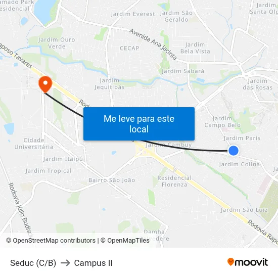 Seduc (C/B) to Campus  II map