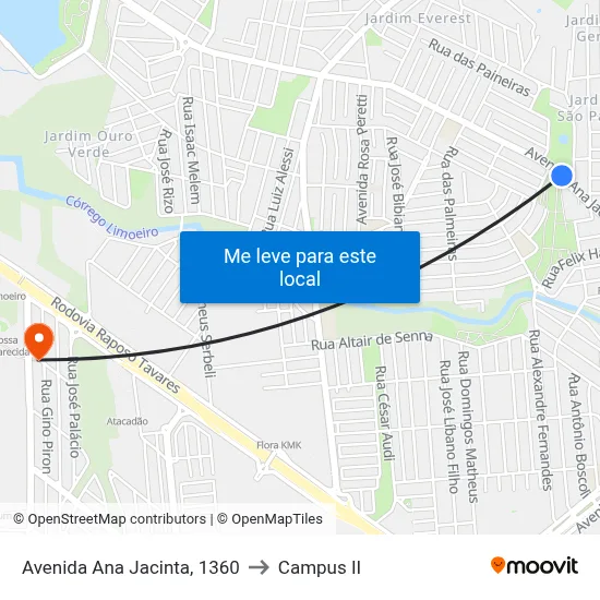 Avenida Ana Jacinta, 1360 to Campus  II map