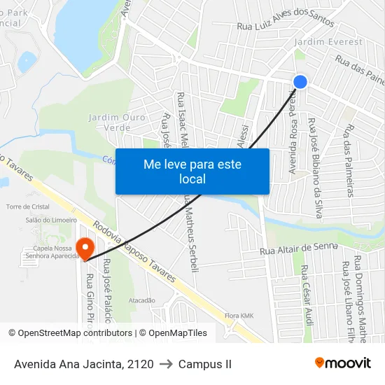 Avenida Ana Jacinta, 2120 to Campus  II map