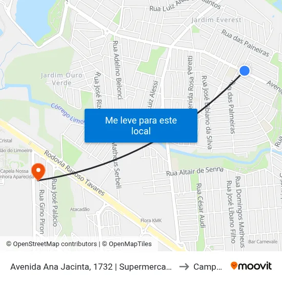 Avenida Ana Jacinta, 1732 | Supermercado Estrela to Campus  II map