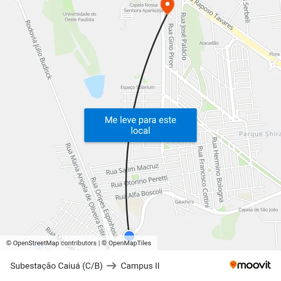 Subestação Caiuá (C/B) to Campus  II map