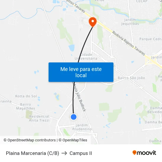 Plaina Marcenaria (C/B) to Campus  II map