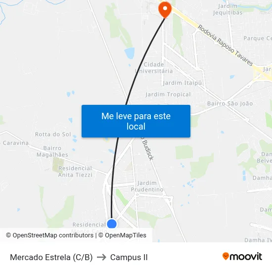 Mercado Estrela (C/B) to Campus  II map