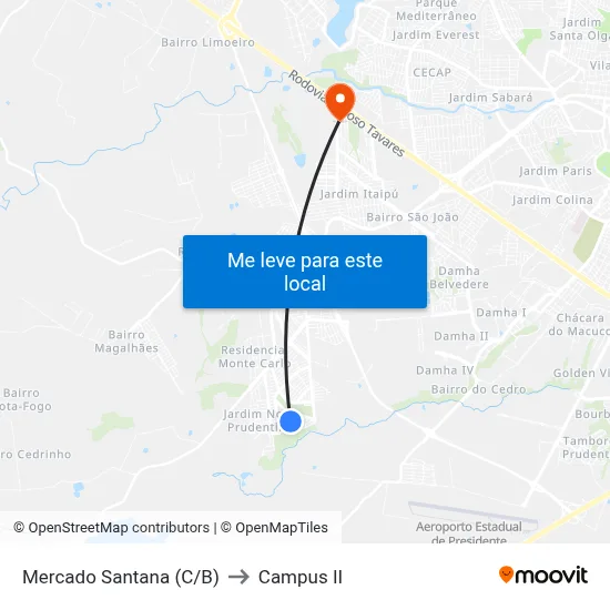 Mercado Santana (C/B) to Campus  II map