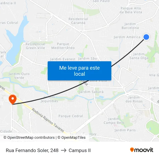 Rua Fernando Soler, 248 to Campus  II map