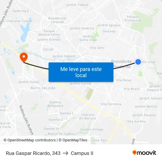 Rua Gaspar Ricardo, 343 to Campus  II map
