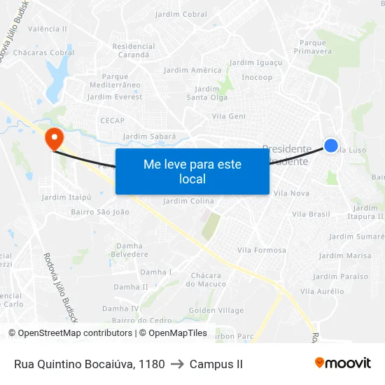 Rua Quintino Bocaiúva, 1180 to Campus  II map